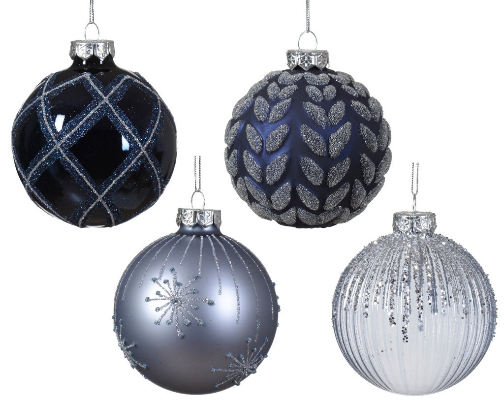 Boule de noel brillant 8cm assorti Bleu
