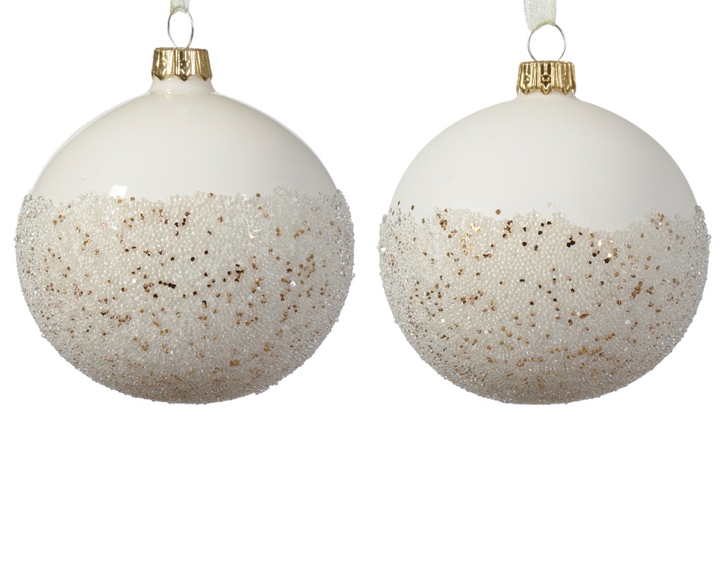 Boule de noel dia:8cm Blanc Laine