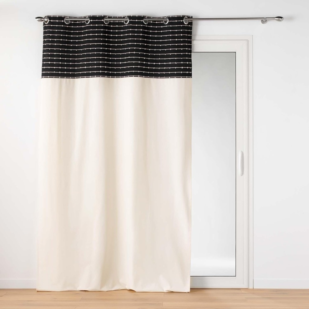 Rideau à oeillets 140x240cm coton recyclé + top fil coupe LINECHIC Noir