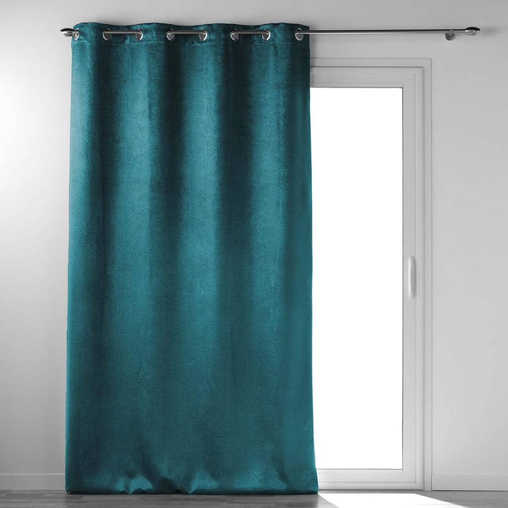 Rideau à oeillets 135x240cm occultant velours frappe ANTHEA Petrole 100% polyester