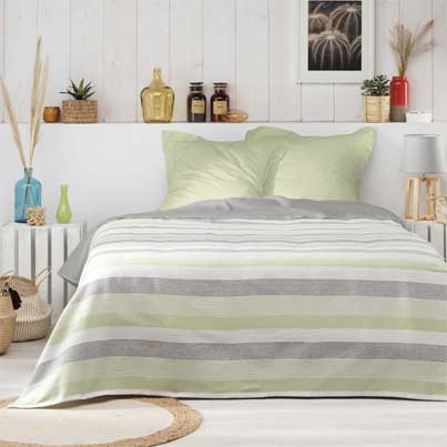 Couvre lit 2P 230x250cm polycoton Jacquard FIBY Vert