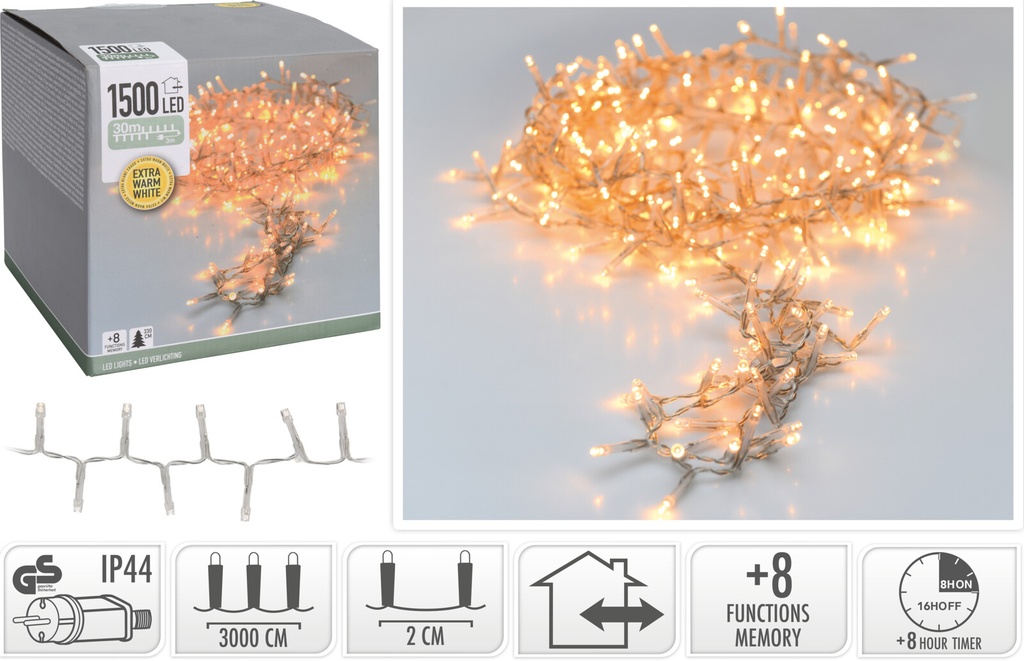 Guirlande lumineuse 1500led 30m Blanc Chaud