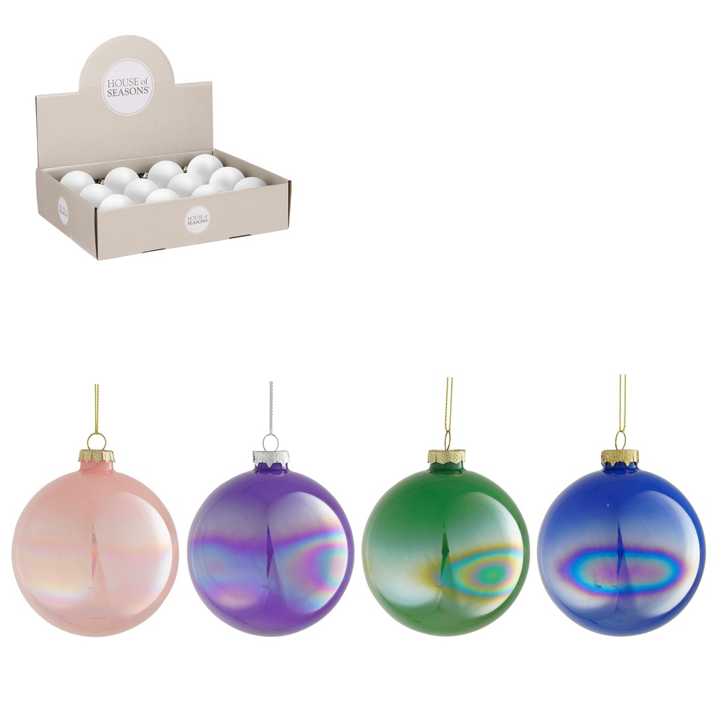 Boule de noel en verre D10cm 4couleurs Bleu/Vert/Rose/Violet