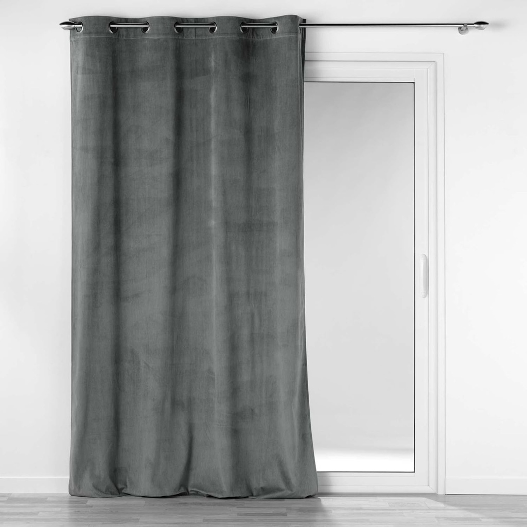 Rideau à oeillets 140x260cm 100% polyester velours cotelé uni CASUAL Anthracite