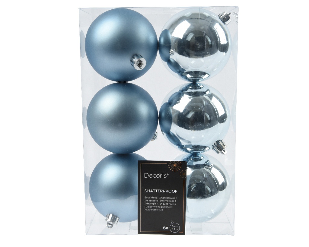 Boule de noel dia: 8cm 6pcs Bleu Glace