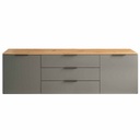 Meuble TV GALAVERNA 2 portes 3 tiroirs laqué gris H62xL200xP45cm