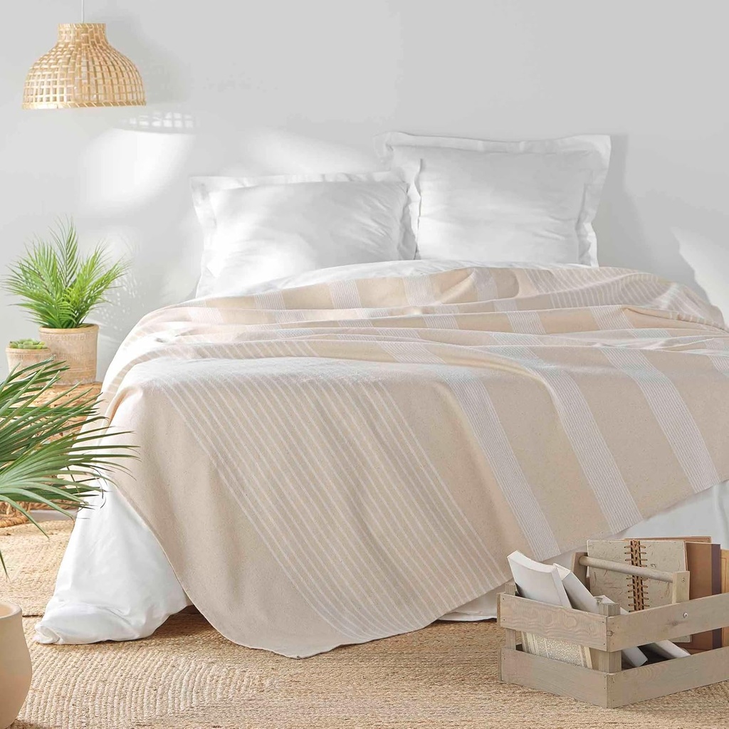 Coussin déhoussable compresse franges 60x60cm coton tisse Atlas naturel (copie)