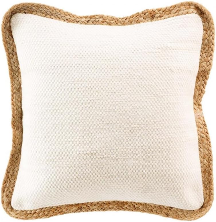 Coussin dehoussable compresse passepoil 45x45cm coton/polyester uni + jute + Akina naturel