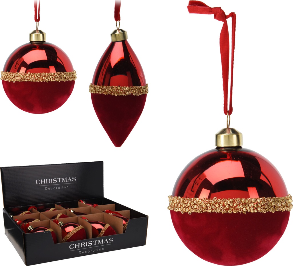 Boule de noel ornement 8cm Rouge velour