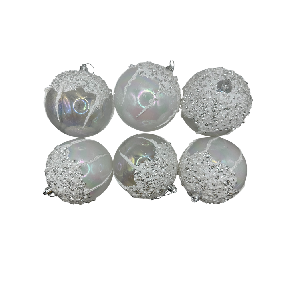 Boule de noël 10cm blanc/argenté x6 