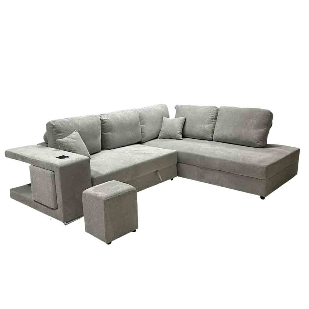 Sofa convertible d'angle droite Gris Chiné KARINA H85xL278xP218cm / Couchage H40xL220xP120cm 