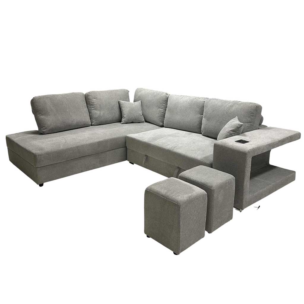 Sofa convertible d'angle gauche Gris Chiné KARINA H85xL278xP218cm / Couchage H40xL220xP120cm  