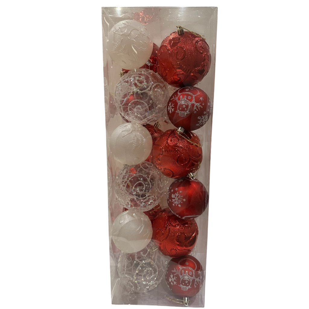 Boule de noel Rouge Mixte  24pcs 8cm/10cm 