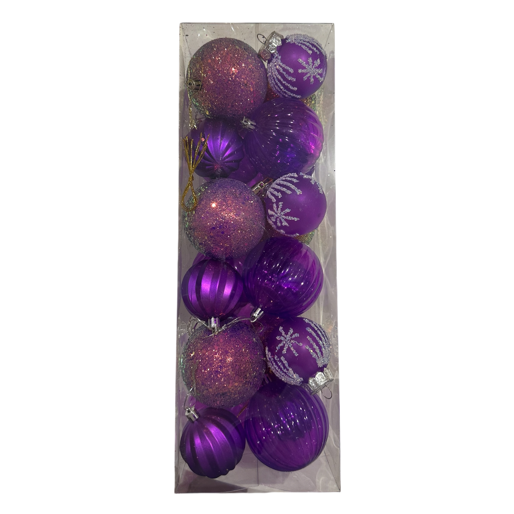 Boule de noel Mauve mixte  24pcs 6cm/8cm  