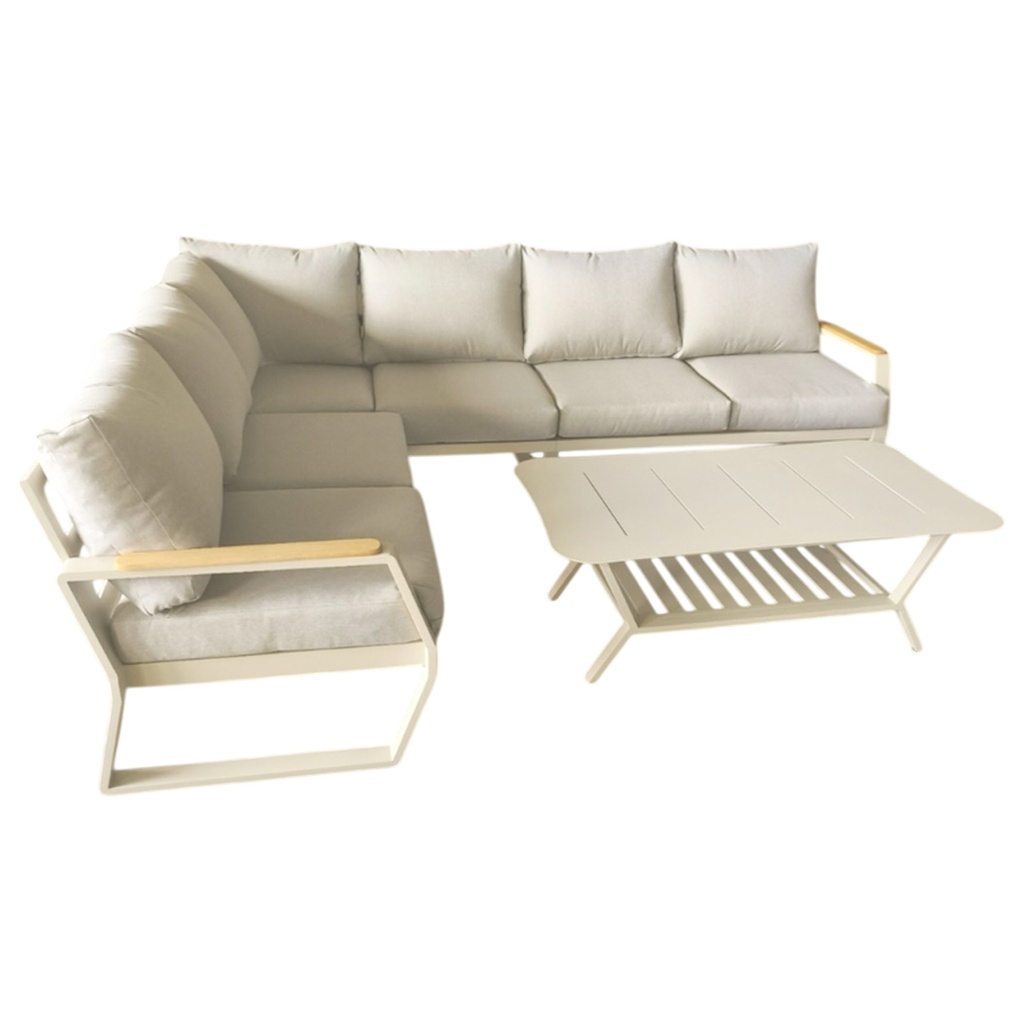 Salon extérieur en aluminium Beige coussin Beige 72*278*257 avec une table basse