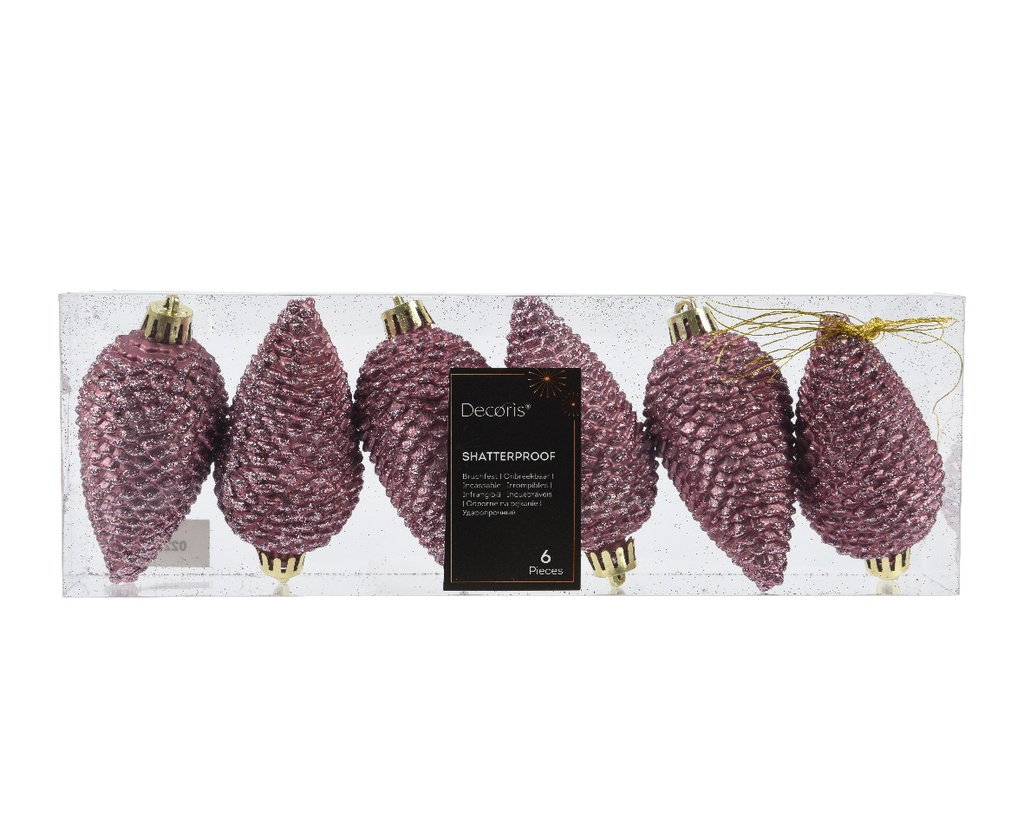 Pomme de pin paillettes 8*4,5cm 6pcs Rose Pale