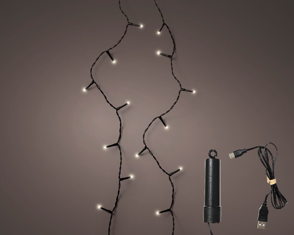 Guirlande luminaire 8 fonctions fil noir Blanc Chaud 742,5cm
