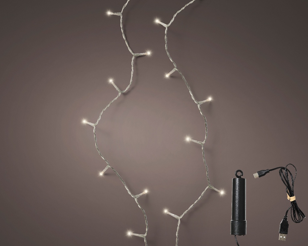 Guirlande luminaire 8 fonctions fil transparent Blanc Chaud 1500 