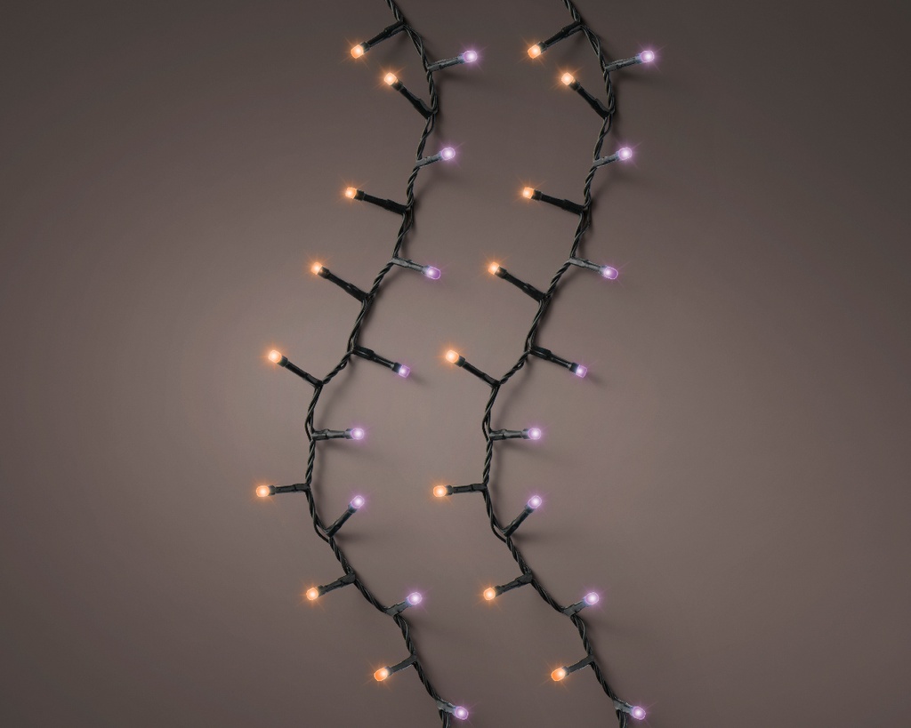 Guirlande lumineux compact 8 fonctions fil Noir Violet/Orange 22,5m