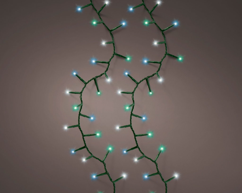 Guirlande lumineuse compact 8 fonctions fil Vert Aqua/Blanc/Bleu 22,5m
