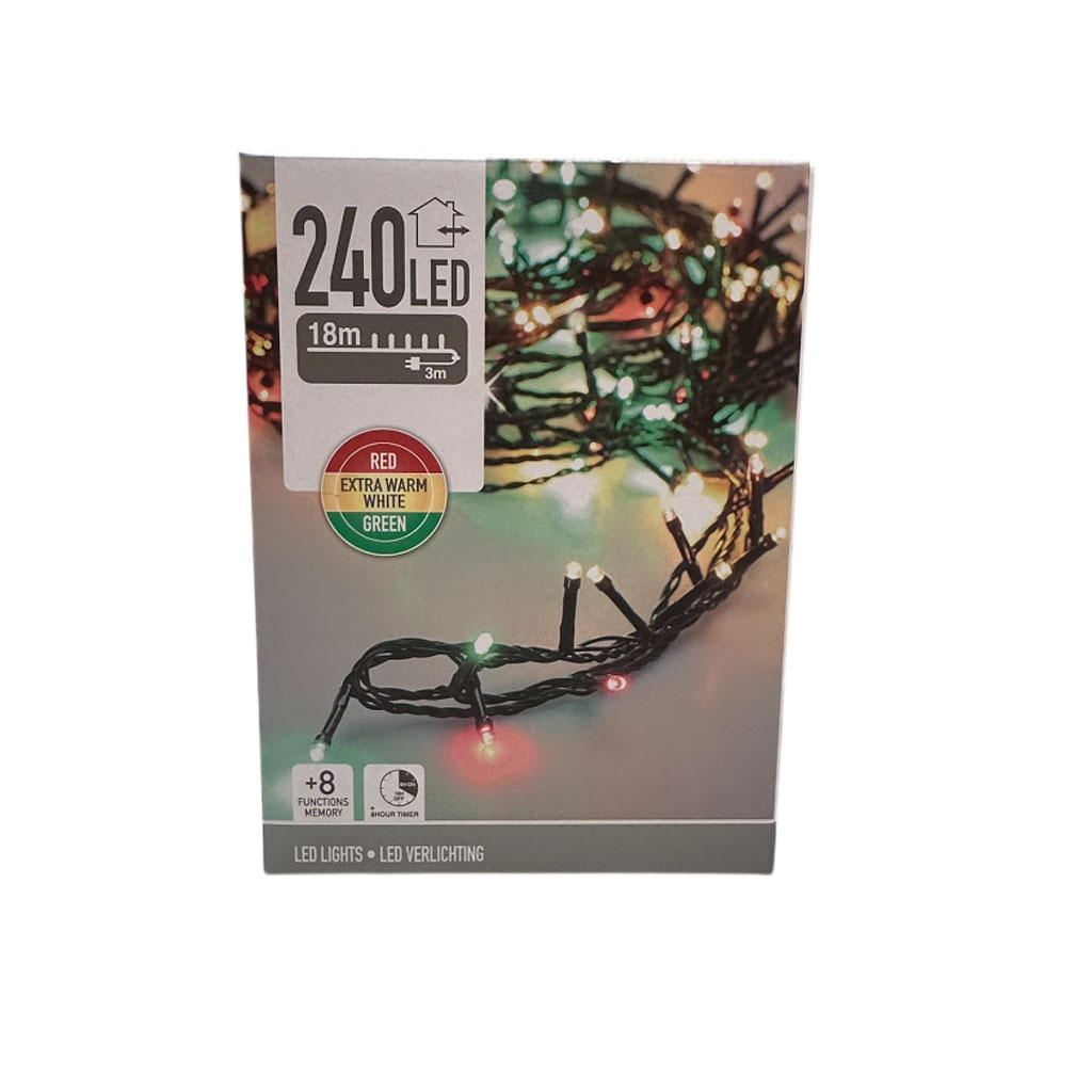 Guirlande lumineuse 240led 18m Rouge/Vert/Blanc Chaud