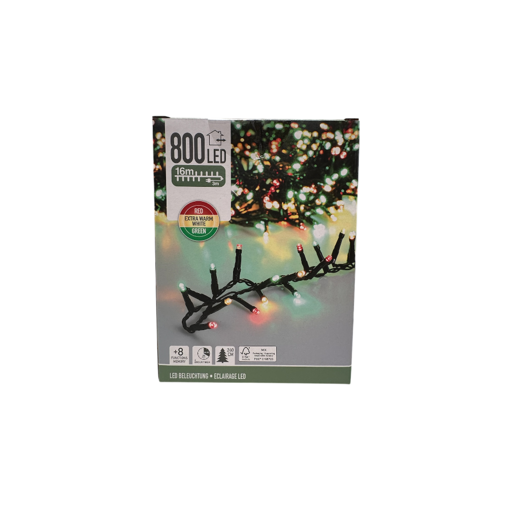 Guirlande lumineuse 800led 16m Rouge/Vert/Blanc Chaud