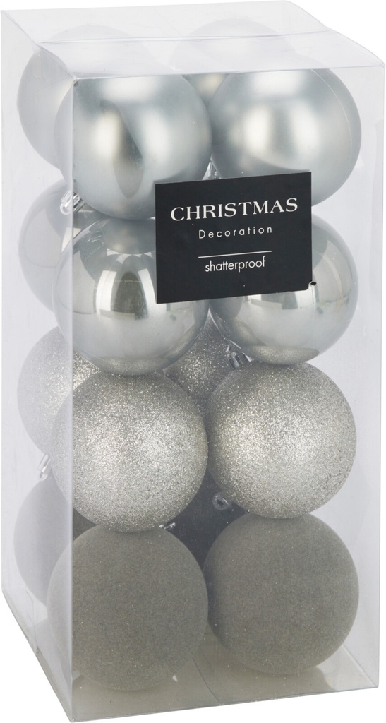 Boule de noel 16pcs 8cm Gris