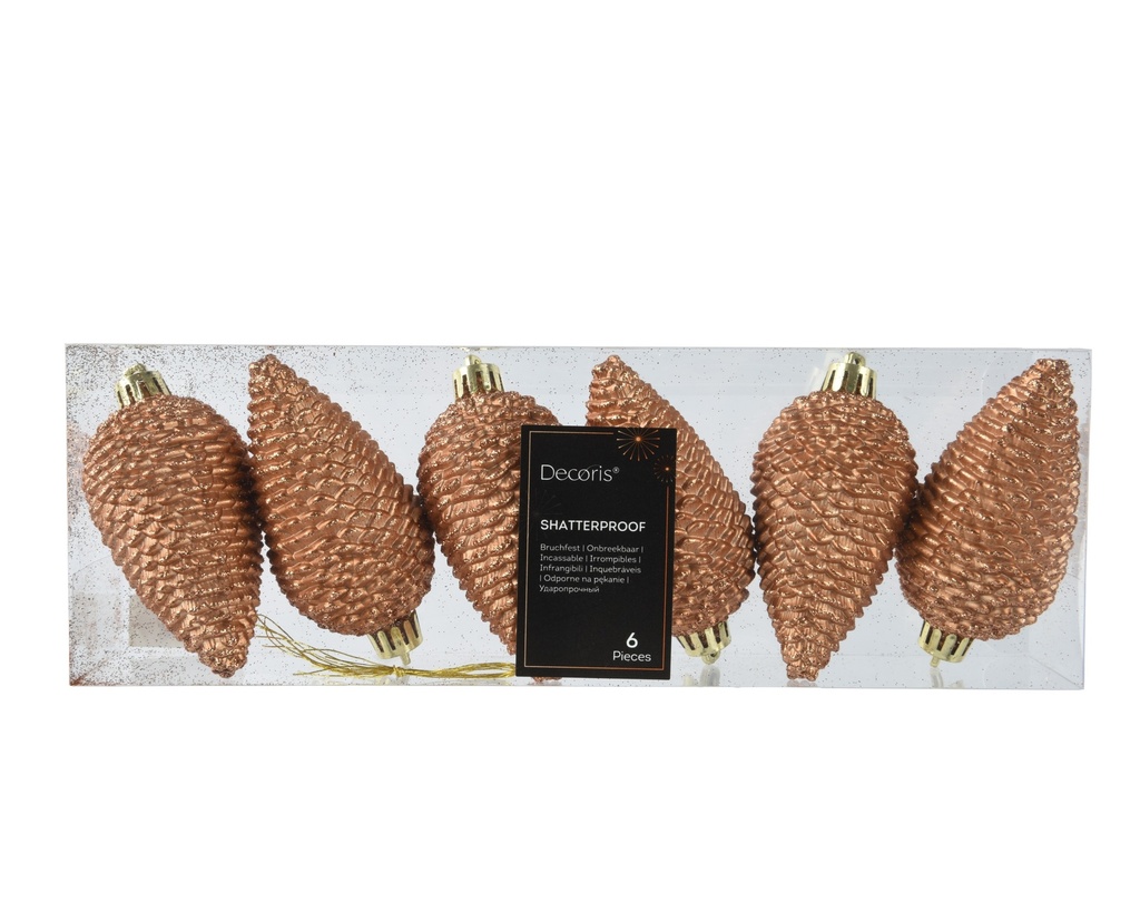 Boule de noel pomme de pin 8*4,5 6pcs Brandy