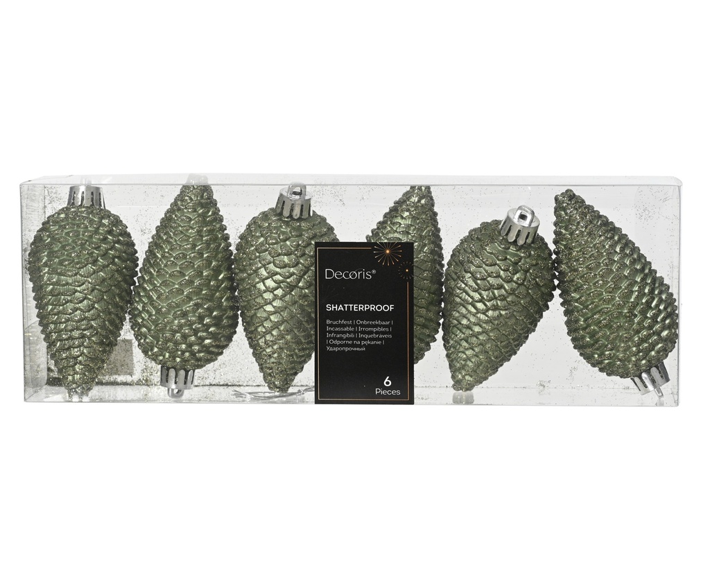 Boule de noel pomme de pin 8*4,5 6pcs Vert Romarin