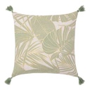 Coussin déhoussable compresse pompons 45x45cm polycoton imprime metallise Alanis