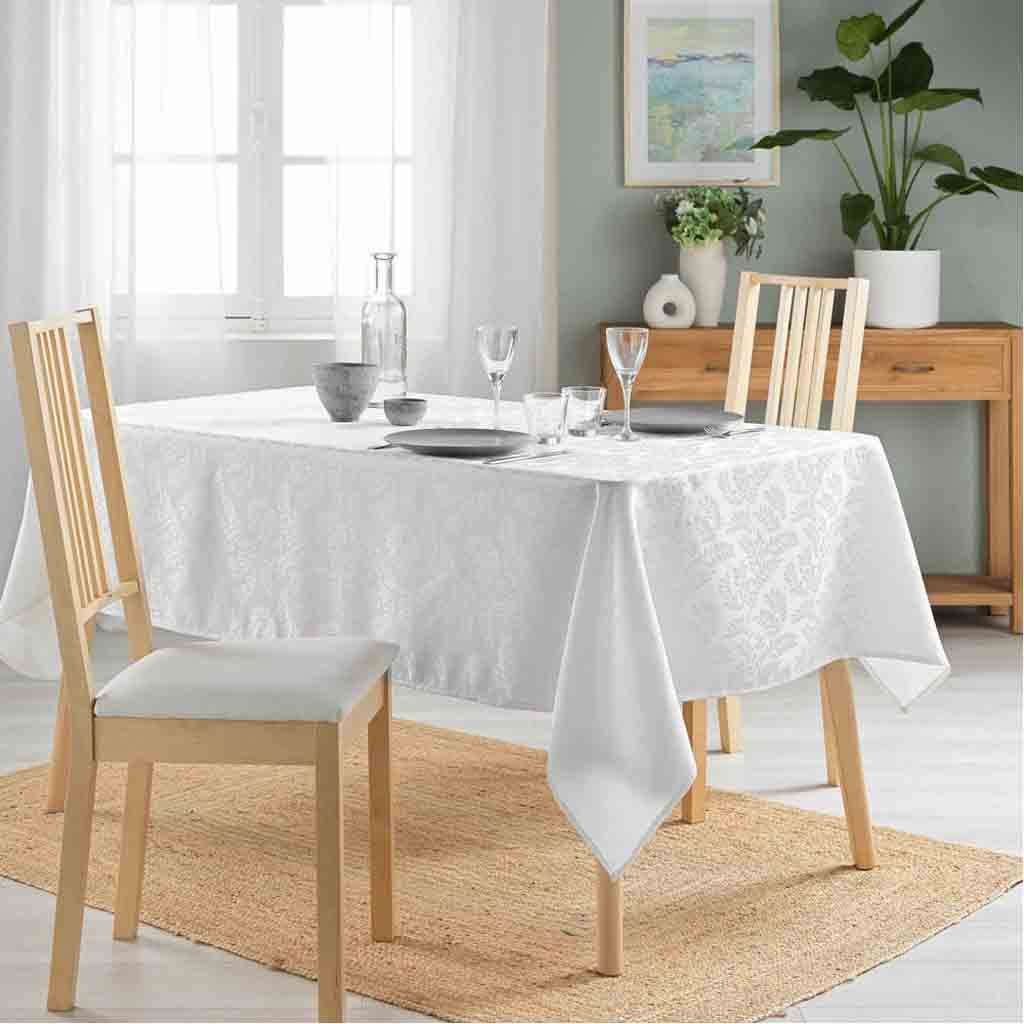 Nappe rectangle 140x240cm Jacquard Doriane blanc