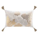 Coussin déhoussable compressé pompon 30x50cm coton/polyester imprimé metal Melisse des places