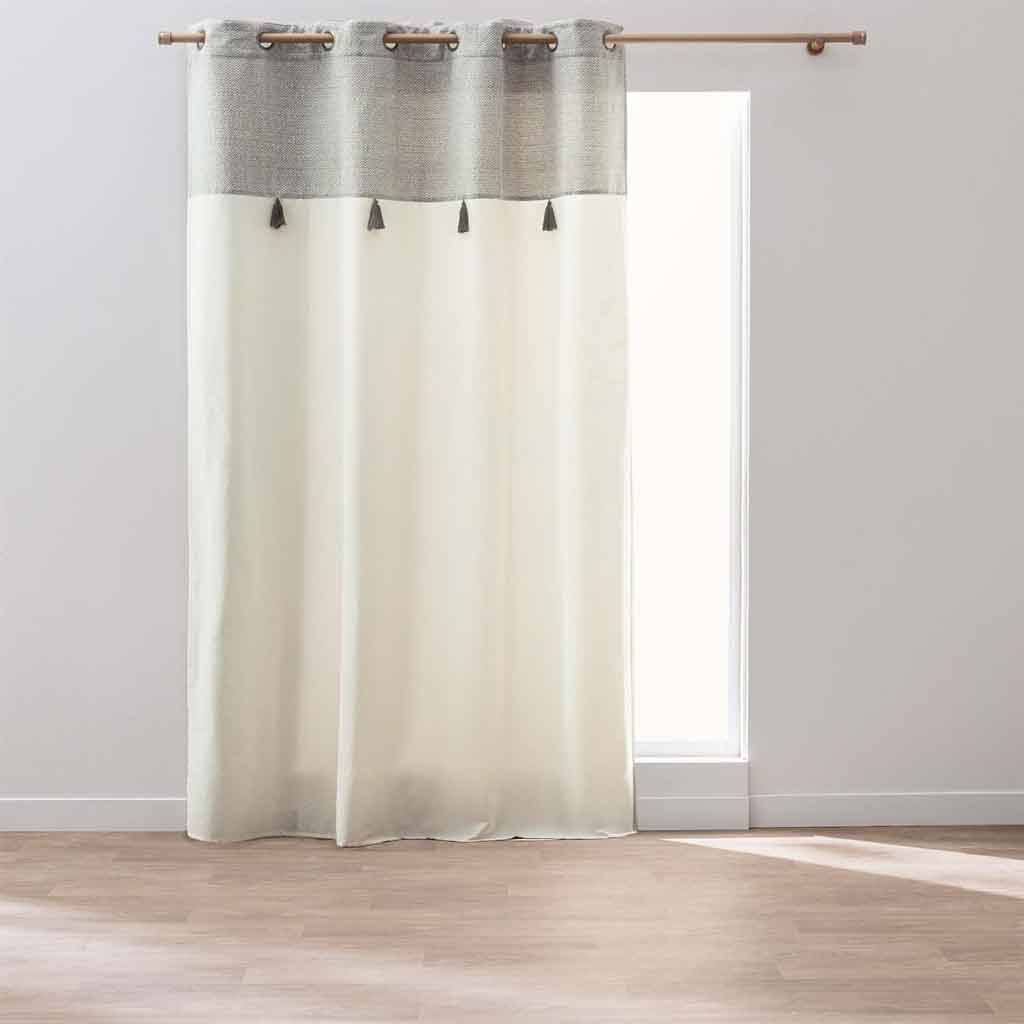 Rideau à oeillets 140x240cm coton/polyester + top métallise + pompon Manolo 
