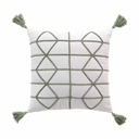 Housse coussin pompons + encart 40x40cm uni  + fantaisie Soho