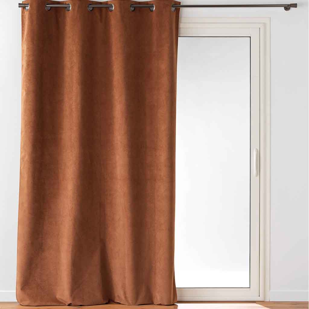Rideau à œillets 140x260cm 100% occultant/velours relief Olympe camel 100% polyester  