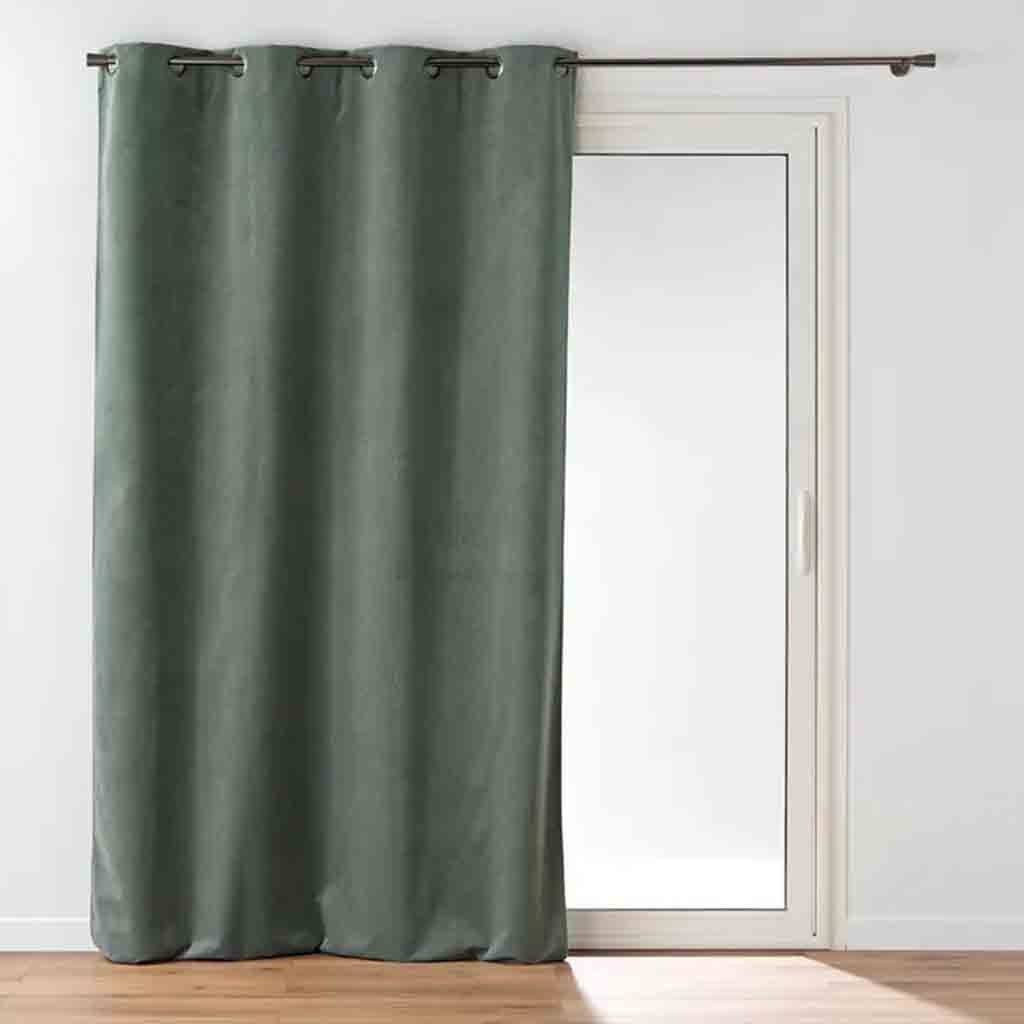 Rideau à œillets 140x260cm 100% occultant/velours relief Olympe kaki 100% polyester 