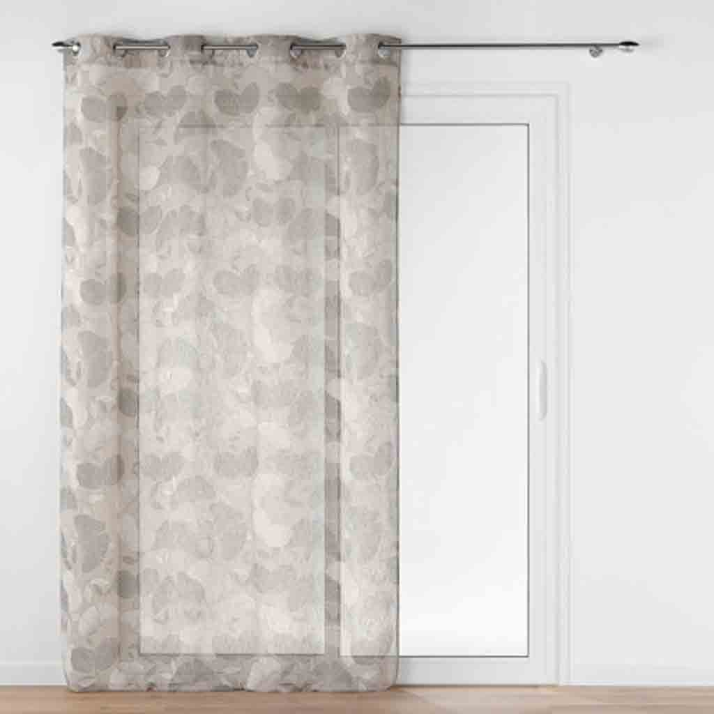 Panneau à oeillets 140x240cm effet lin tisse imprime Ginko noisette