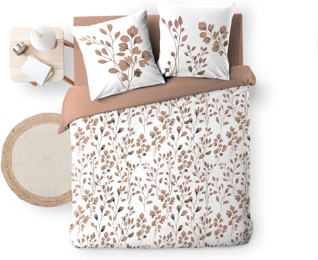 Parure 3P 240x220cm imprime 57 fils allover Maiwen Mocha