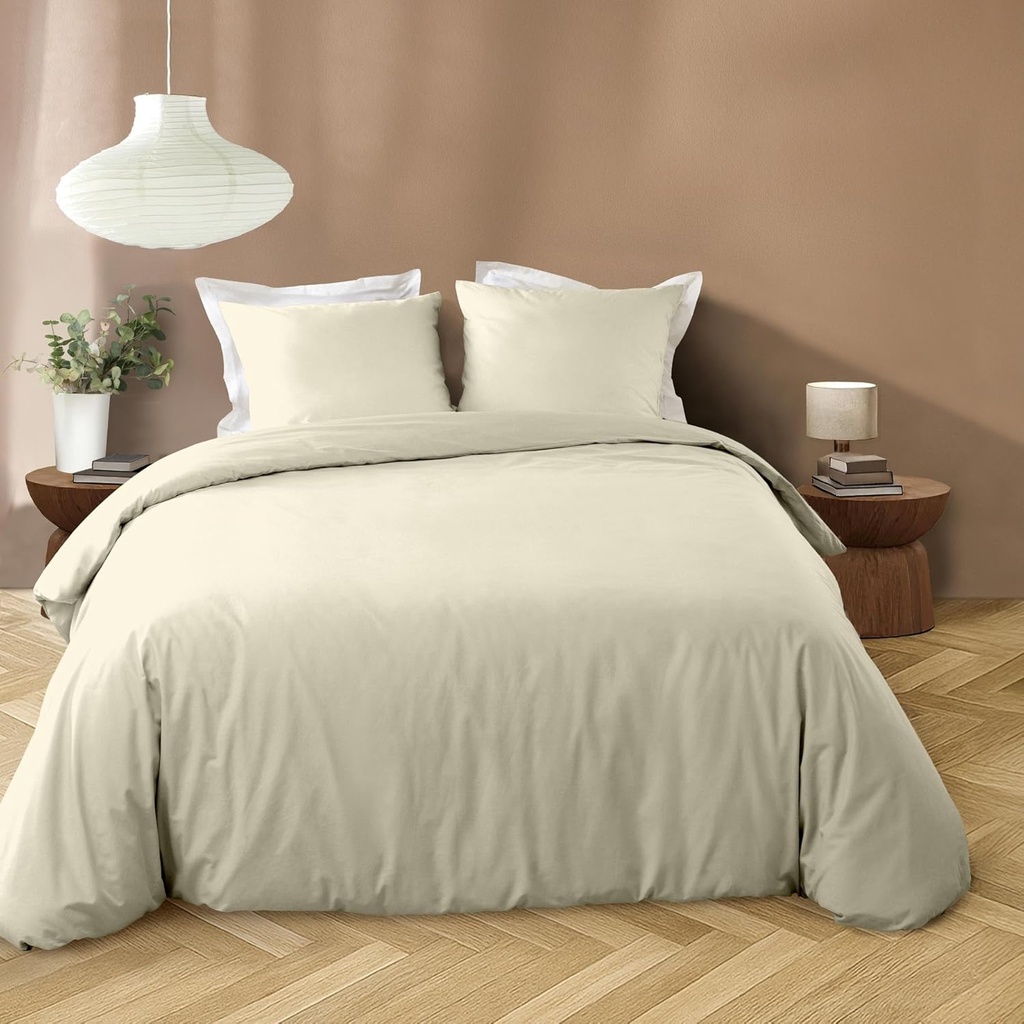 Parure 3P 240x220cm microfibre unie lavee Liam ivoire