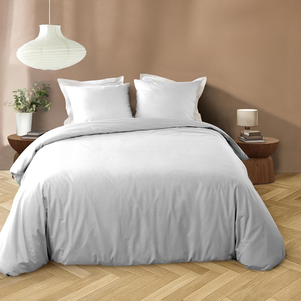 Parure 3P 240x220cm microfibre unie lavee Liam blanc