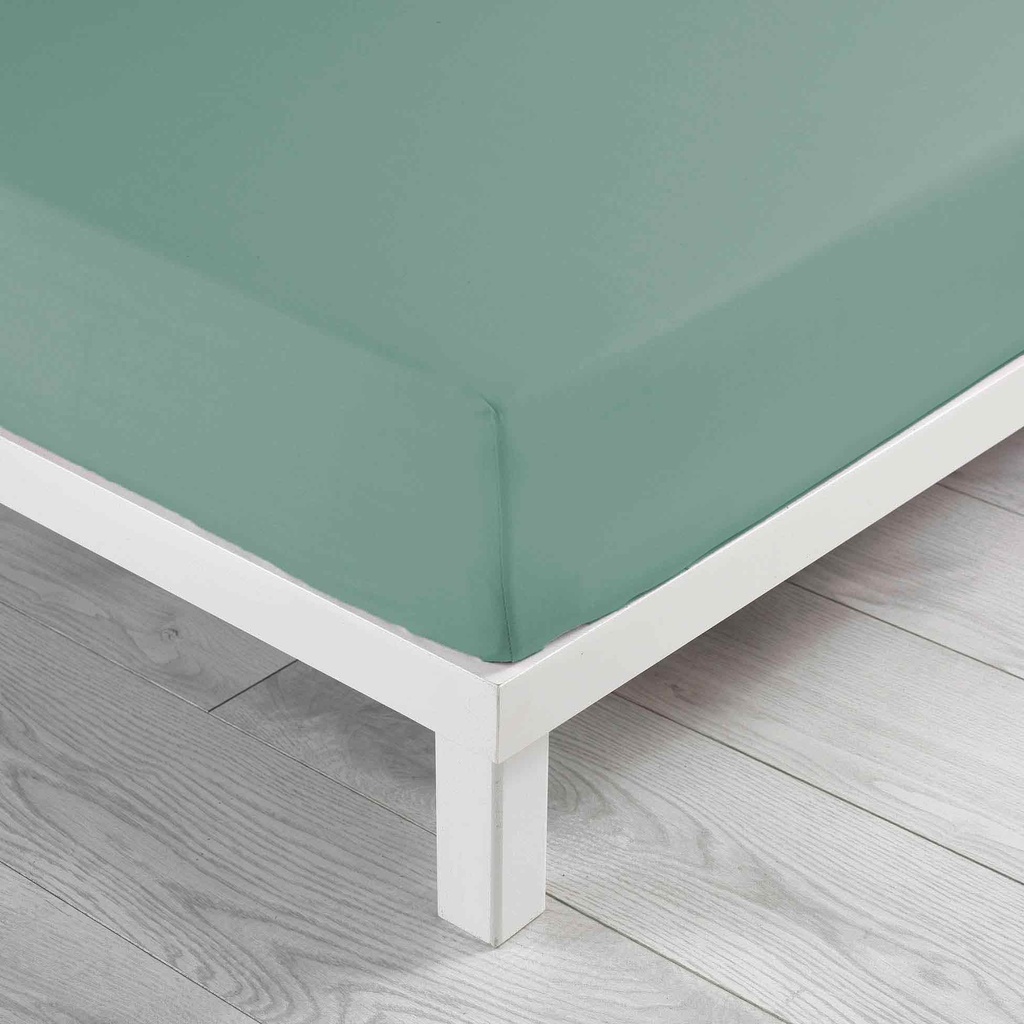 Draps housse 2P 160x200cm coton/polyester lave 57 fils Linella sauge