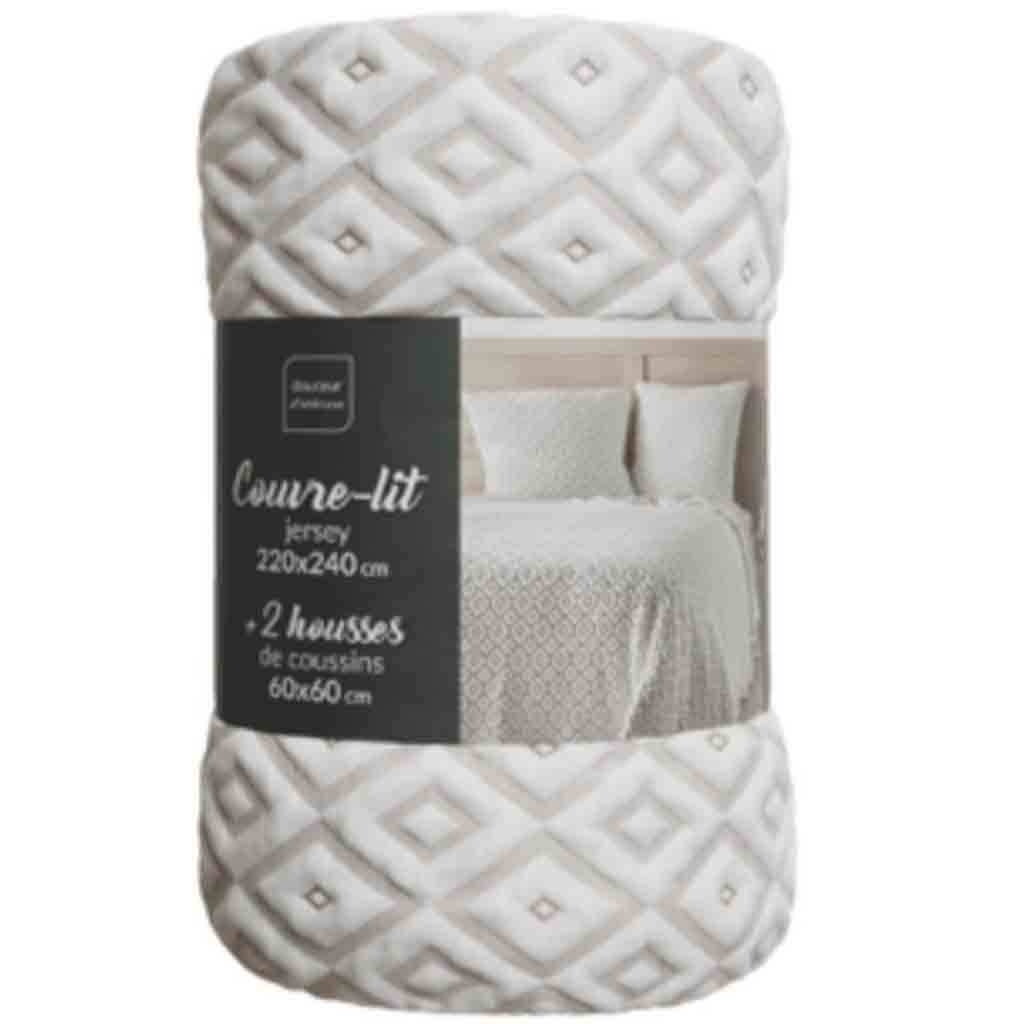 Couvre lit 2P matelas 220x240cm + 2 housse de coussin 60x60cm Jersey/microfibre Joana