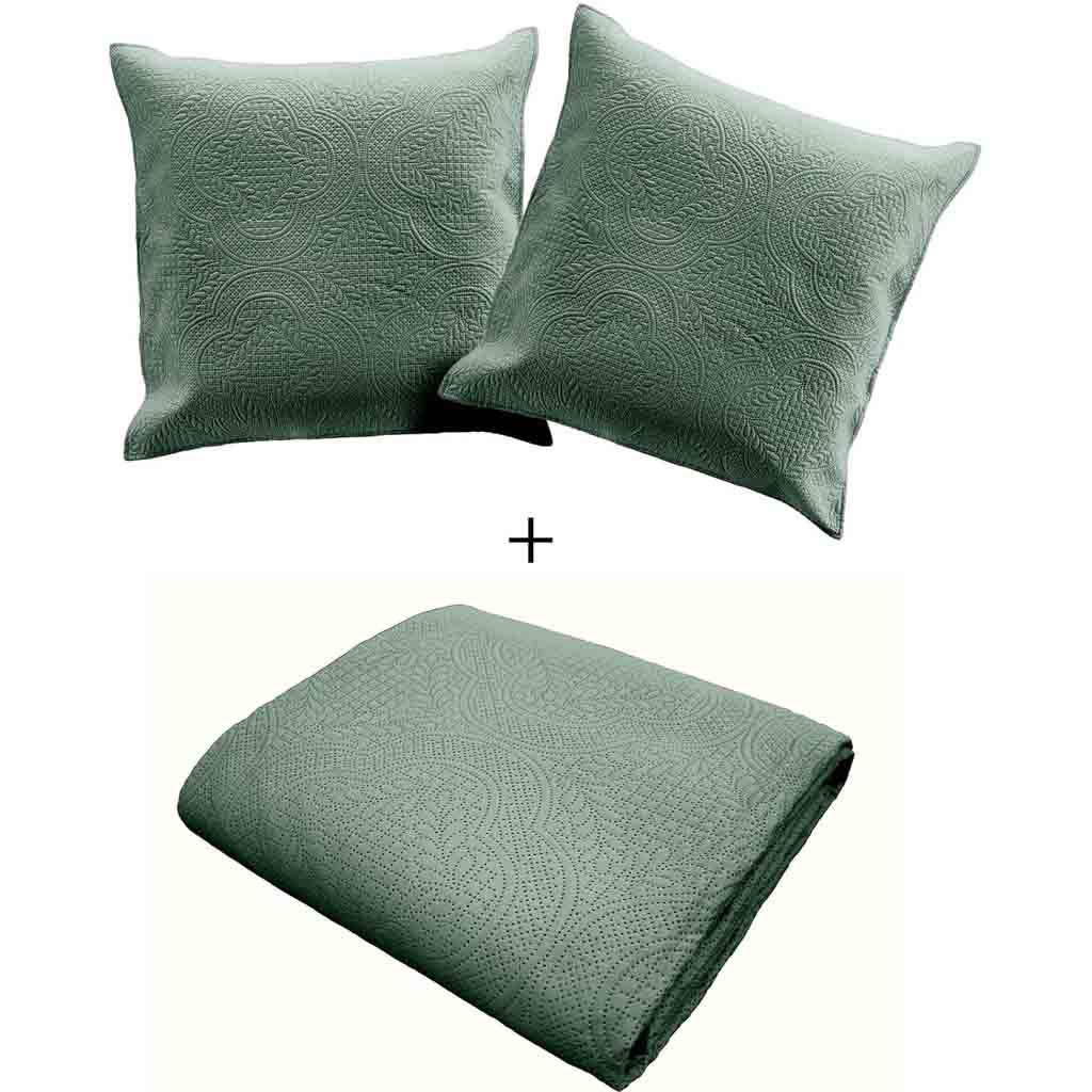 Couvre lit 2P matelas 220x240cm + 2 housse de coussin 60x60cm microfibre unie romance cedre