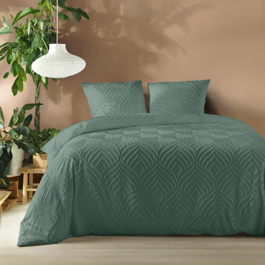 Parure 3P 220x240cm microfibre unie Tuftee Heltie cedre