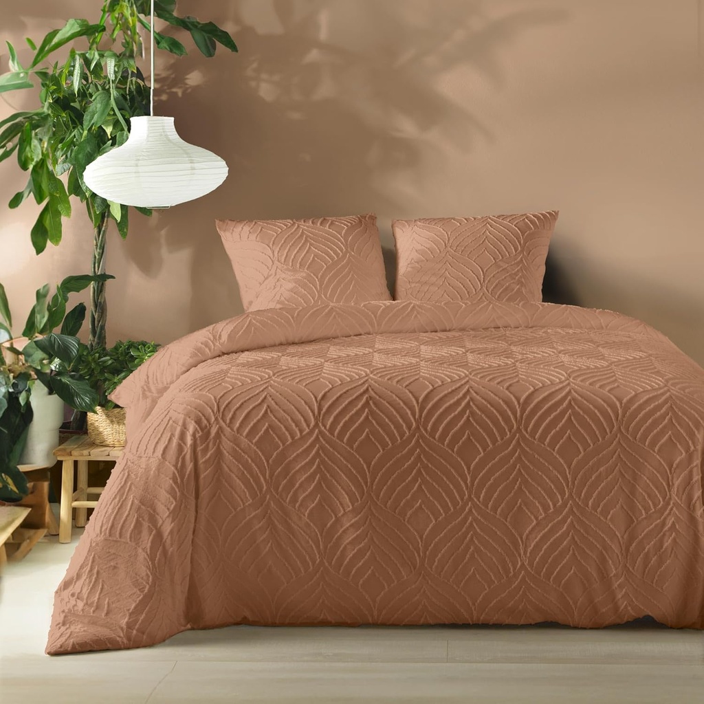 Parure 3P 220x240cm microfibre unie Tuftee Heltie mocha