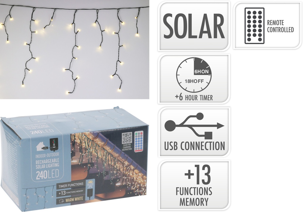 Guirlande lumineuse 240led Blanc Chaud Solaire 