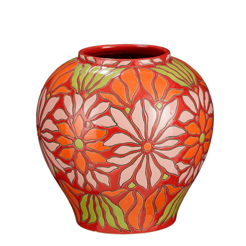 Vase Isabelle fleur rose 28cm de hauteur et 28cm de diamètre