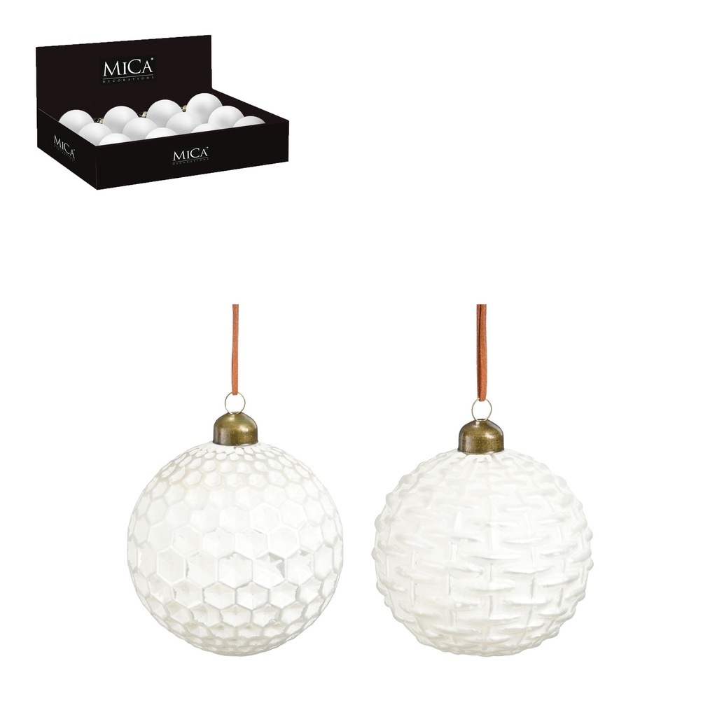 Boule en verre diam:10cm blanc 2 assorti 12 pièces 