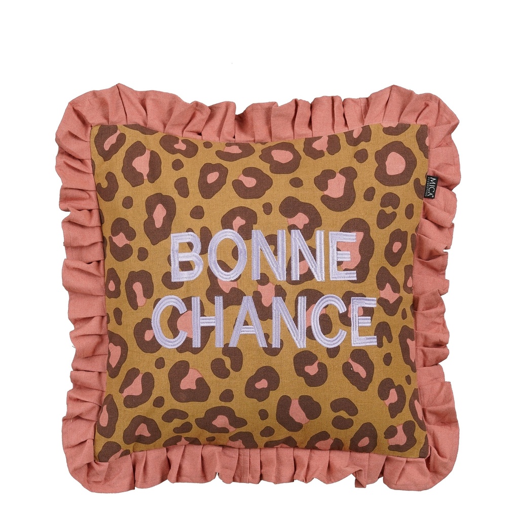 Coussin "Bonne chance" marron  45x45x10cm    