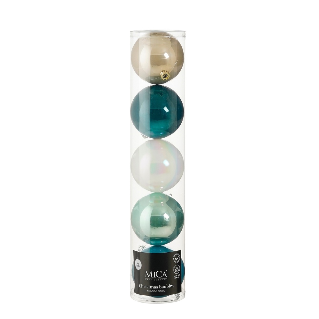 Boule incassable 5 pièces diam:15cm crème, vert foncé irise vert clair, bleu